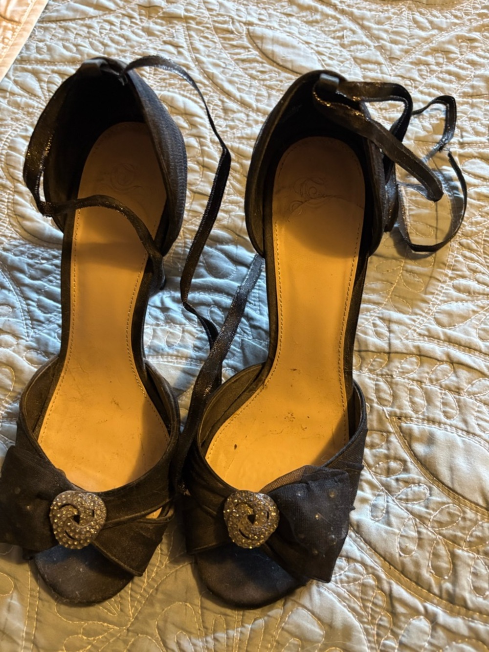 DSW/Cinderella Collab:Women’s Black Ankle-Tie Open-Toe Heels with Crystal Accent